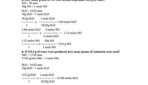 mole mole stoichiometry worksheet answers