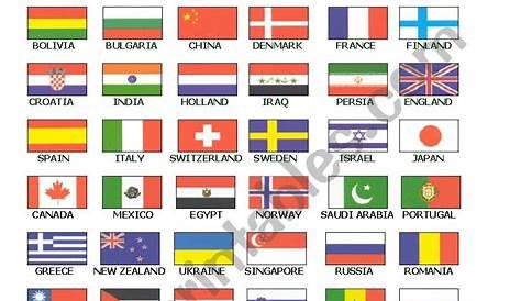 World Flags (for class board) - ESL worksheet by UgiTeacher