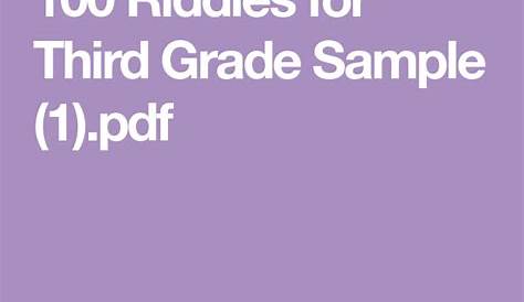 100 Riddles for Third Grade Sample (1).pdf | Riddles, Third grade, Grade