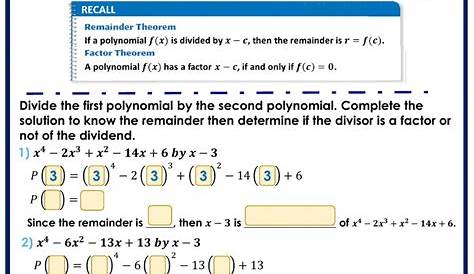 Factor And Remainder Theorem Worksheet With Answers - FactorWorksheets.com