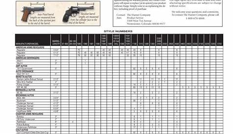 hunter holster size chart