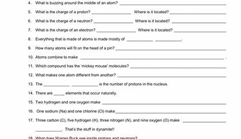 Atoms And Molecules Worksheet
