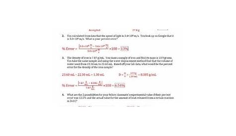 Practice - Percent Error 1.0 Worksheet - Answer Key by The Chem Teacher