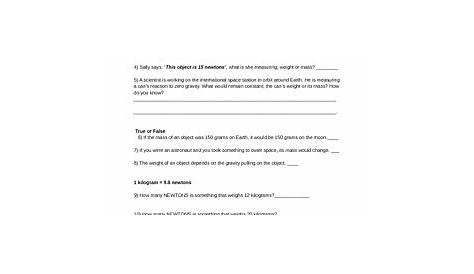physical science mass and weight worksheet
