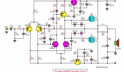 50w MOSFET amplifier circuit OCL using K1058 + J162 | ElecCircuit.com