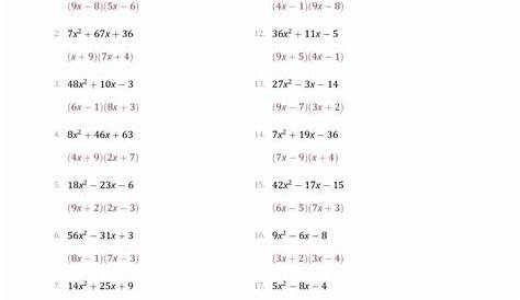 Algebra 2 Worksheet Factoring Quadratic Expressions – Kidsworksheetfun