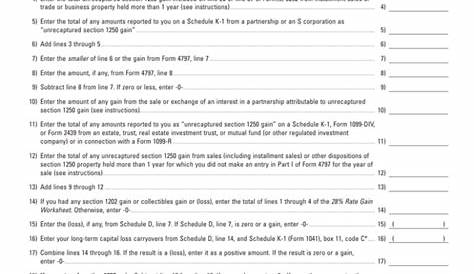 unrecaptured section 1250 gain worksheet