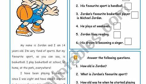 A reading comprehension activity about sports: T/F and answer the