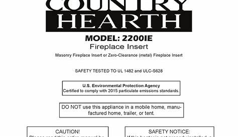 UNITED STATES STOVE COUNTRY HEARTH 2200IE OWNER'S OPERATION AND