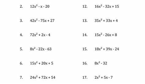 factor quadratic expressions worksheet