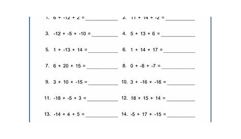 Grade 6 Integers Worksheets: Adding 3 integers | K5 Learning