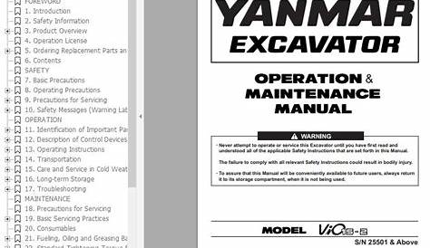 Yanmar Mini Excavator ViO15-2 Operation & Maintenance Manual EN FR