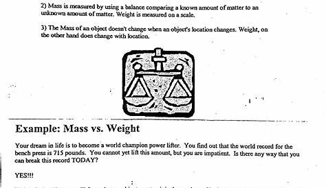 physics mass and weight worksheet