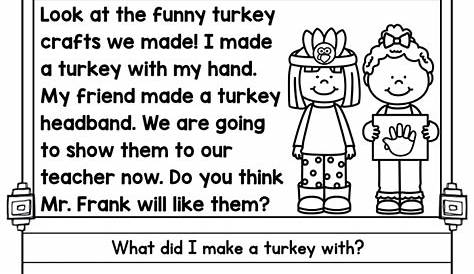 turkey reading comprehension worksheets