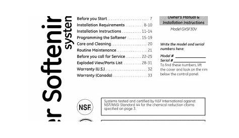 GE GXSF30V01 Water Softener Owner's Manual | Manualzz