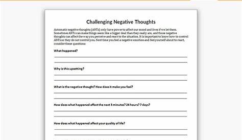 Challenging Negative Thoughts Worksheet | PsychPoint