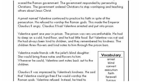 The Story of St. Valentine Worksheet for 4th - 5th Grade | Lesson Planet