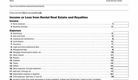 schedule e - rental income worksheets