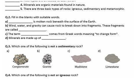 minerals and rocks worksheet