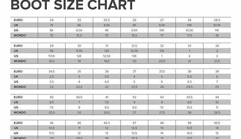 Ski Boot Size Charts