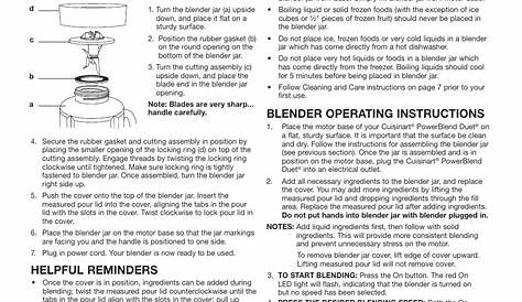 Blender assembly, Helpful reminders, Blender operating instructions