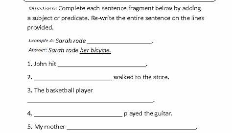 Sentence Fragments Worksheets | Completing Sentence Fragments Worksheet