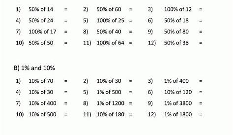 percentages worksheets