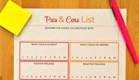 Printable Worksheet: Pros and Cons List - Sage Grayson Life Editor