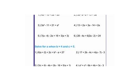 algebra 1 evaluating expressions worksheet