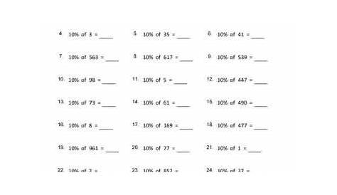 Find 10 Percent Worksheets