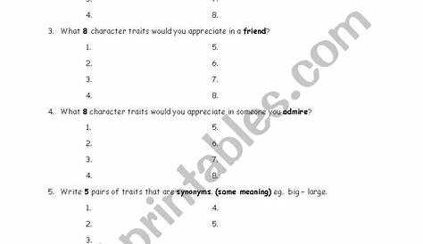 identifying character traits worksheet