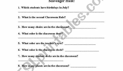 English worksheets: Classroom Scavenger Hunt