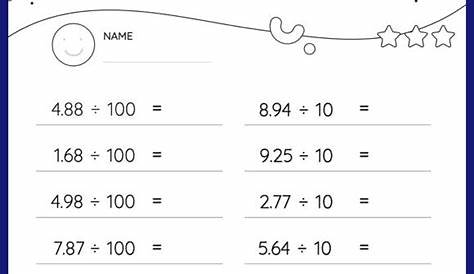 Divide decimals by powers of 10 Worksheets for 5th Graders Online
