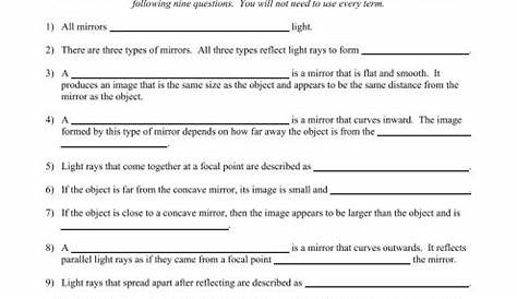 reflection and mirrors worksheet
