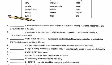 literary terms worksheet definitions answer key