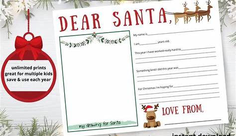 Printable Letter to Santa Dear Santa Letter Children's | Etsy | Dear
