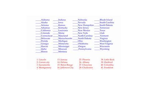 matching states and capitals worksheet