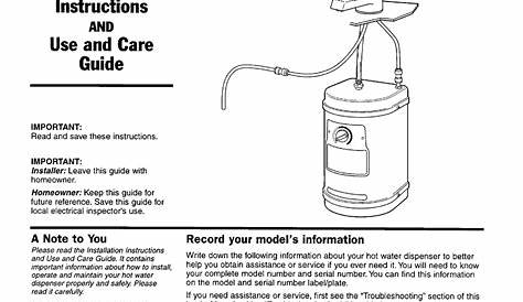 WHIRLPOOL HOT WATER DISPENSER INSTALLATION INSTRUCTIONS AND USE AND