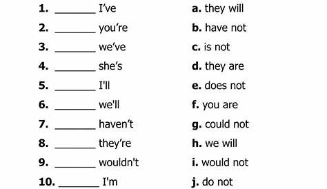 Contractions Matching worksheet in 2023 | Contraction worksheet