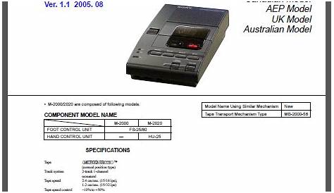 Sony M 2000 M 2020 Microcassette Transcriber Repair Manual | Repair