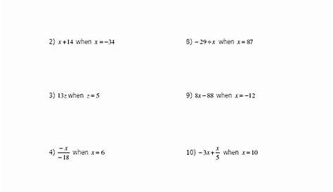 evaluating expressions worksheet answers