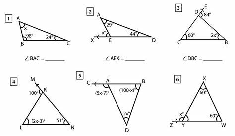 interior and exterior angles of triangles worksheets