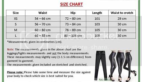 women's leggings size chart