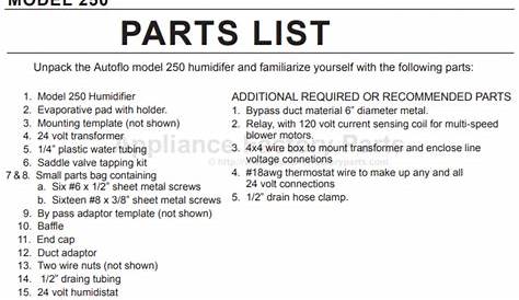 autoflo 250 humidifier owner's manual