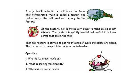 ice cream reading comprehension worksheet