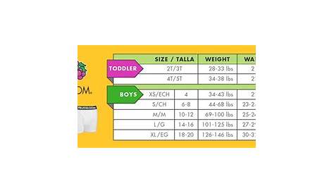 fruit of the loom boys size chart