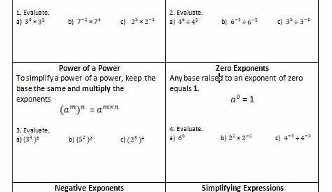 exponents practice worksheet 8th grade