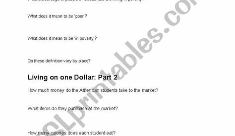 living on a dollar a day worksheet answers