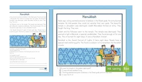 Hanukkah Reading Comprehension Worksheets Free - Worksheets Master