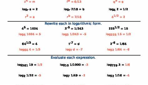 Free Exponential & Logarithmic Functions of Algebra 2 worksheets for